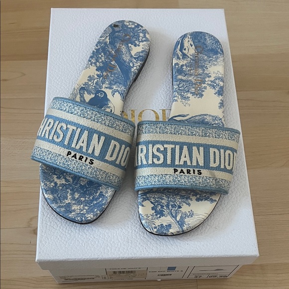 Dior Elegant Blue and White Sandals - Picture 1 of 5